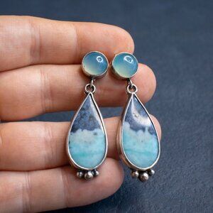 PolinaJewelry Opalized Wood Chrysocolla Sterling Earrings $195 Handmade …